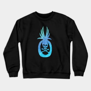 Tropical Pirate Pineapple Halloween Skull and Crossbones Aqua Crewneck Sweatshirt